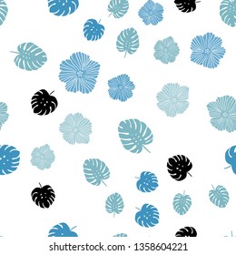 Light BLUE vector seamless natural background with flowers, leaves. Leaves, flowers in natural style on white background. Design for wallpaper, fabric makers.