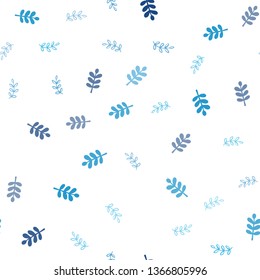 Light BLUE vector seamless natural backdrop with leaves. Doodle illustration of leaves in Origami style with gradient. Texture for window blinds, curtains.
