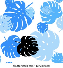 Light BLUE vector seamless natural backdrop with leaves. Decorative illustration with doodles on abstract template. Design for textile, fabric, wallpapers.