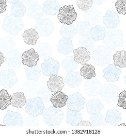 Light BLUE vector seamless natural pattern with flowers. Colorful illustration in doodle style with flowers. Template for business cards, websites.