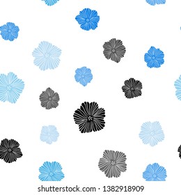 Light BLUE vector seamless natural background with flowers. Illustration with colorful abstract doodle flowers. Pattern for trendy fabric, wallpapers.