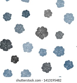 Light BLUE vector seamless natural artwork with flowers. Flowers in natural style on white background. Design for textile, fabric, wallpapers.