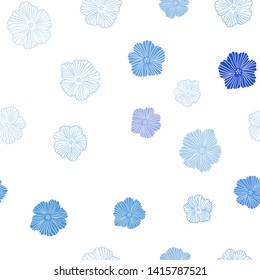 Light BLUE vector seamless natural artwork with flowers. Flowers with gradient on white background. Texture for window blinds, curtains.