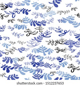 Light BLUE vector seamless natural artwork with leaves, branches. Leaves, branches in natural style on white background. Texture for window blinds, curtains.