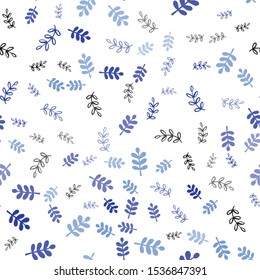 Light BLUE vector seamless natural artwork with leaves, branches. Leaves, branches in natural style on white background. Texture for window blinds, curtains.