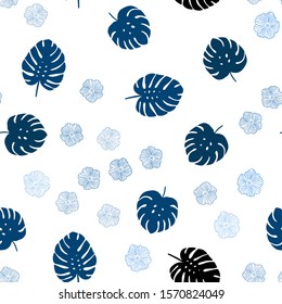 Light BLUE vector seamless natural backdrop with flowers, leaves. Modern abstract illustration with leaves and flowers. Design for wallpaper, fabric makers.
