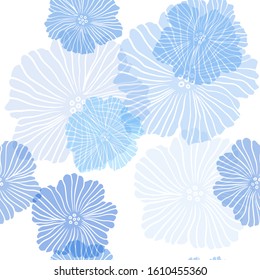 Light BLUE vector seamless natural background with flowers. Sketchy doodle flowers on white background. Design for textile, fabric, wallpapers.