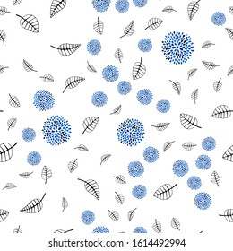 Light BLUE vector seamless natural pattern with leaves, flowers. Colorful doodles on white background. Design for textile, fabric, wallpapers.