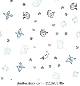 Light BLUE vector seamless pattern with fresh ingredients. Decorative shining illustration with food on abstract template. Pattern for menu of cafes, bars, restaurants.