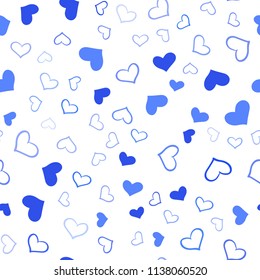 Light BLUE vector seamless pattern with colorful hearts. Glitter abstract illustration with colorful hearts in romantic style. Design for ad, poster, banner of Valentine Day.