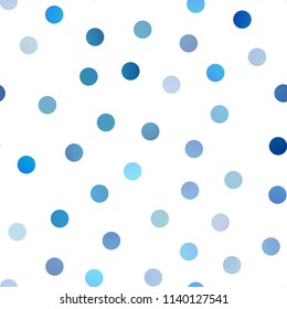 Light BLUE vector seamless pattern with spheres. Illustration with set of shining colorful abstract circles. Pattern can be used as texture of water, rain drops.