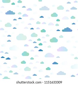 Light BLUE vector seamless pattern with clouds. Beautiful illustration with colorful sky, clouds. Pattern for trendy fabric, wallpapers.