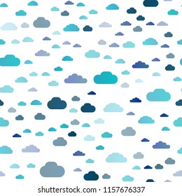 Light BLUE vector seamless pattern with clouds. Modern illustration with colorful gradient clouds. Design for textile, fabric, wallpapers.