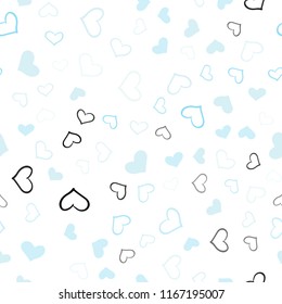 Light BLUE vector seamless pattern with colorful hearts. Glitter abstract illustration with colorful hearts in romantic style. Design for ad, poster, banner of Valentine Day.