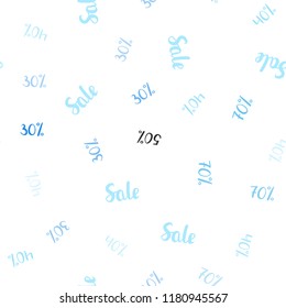 Light BLUE vector seamless pattern with 30, 40, 50, 70 percentage signs. Shining colorful illustration with isolated selling prices. Backdrop for mega promotions, discounts.