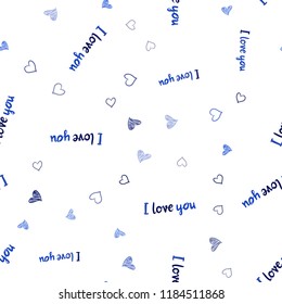 Light BLUE vector seamless pattern with colorful hearts. Decorative shining illustration with hearts on abstract template. Pattern for marriage gifts, congratulations.