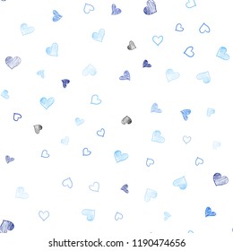 Light BLUE vector seamless pattern with colorful hearts. Decorative shining illustration with hearts on abstract template. Pattern for marriage gifts, congratulations.