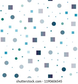 Light BLUE vector seamless pattern with spheres, squares. Glitter abstract illustration with cubes, circles. Design for textile, fabric, wallpapers.