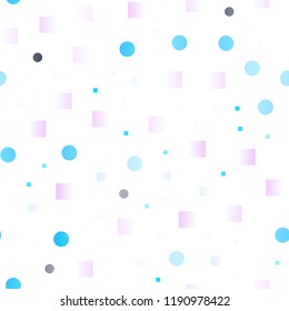 Light BLUE vector seamless pattern with spheres, squares. Illustration with set of shining colorful abstract circles, cubes. Pattern for design of fabric, wallpapers.