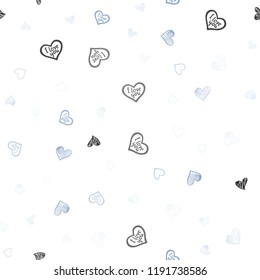 Light BLUE vector seamless pattern with colorful hearts. Blurred decorative design in doodle style with hearts. Pattern for carnival, festival romantic leaflets.