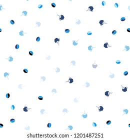 Light BLUE vector seamless pattern with coffee beans, cups. Decorative gradient design of coffee cups and beans. Doodle design for your business advert of cafes.