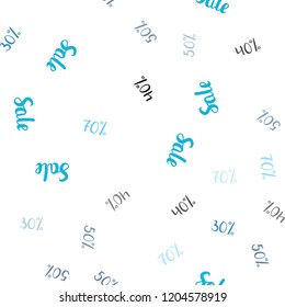 Light BLUE vector seamless pattern with 30, 40, 50 percentage signs. Abstract illustration with colorful gradient symbols of sales. Backdrop for mega promotions, discounts.