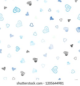 Light BLUE vector seamless pattern with colorful hearts. Beautiful colored illustration with hearts in celebration style. Template for Valentine's greeting postcards.