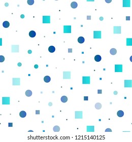 Light BLUE vector seamless pattern with spheres, squares. Colorful illustration with circles, squares in nature style. Pattern for trendy fabric, wallpapers.