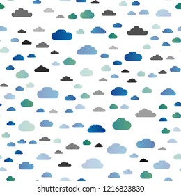 Light BLUE vector seamless pattern with clouds. Colorful illustration with abstract clouds. Template for business cards, websites.
