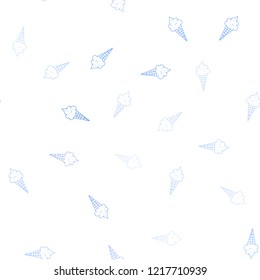 Light BLUE vector seamless pattern with cold ice-cream. Decorative illustration with ice-cream on abstract template. Design for ad, poster, banner of cafes, restaurants.