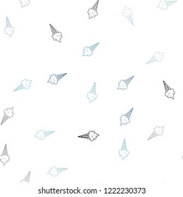 Light BLUE vector seamless pattern with cold ice-cream. Illustration with set of delicious sweet ice-cream cones. Pattern for ads of breakfast, lunch, dinner.