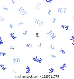 Light BLUE vector seamless pattern with 70 percentage signs. Colored words of sales with gradient on white background. Backdrop for super sales on Black Friday.