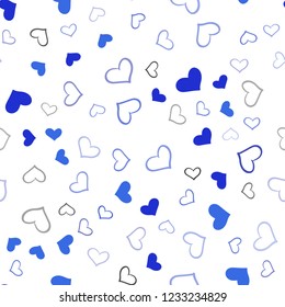 Light BLUE vector seamless pattern with colorful hearts. Blurred decorative design in doodle style with hearts. Pattern for marriage gifts, congratulations.