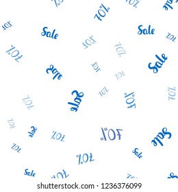 Light BLUE vector seamless pattern with 70 percentage signs. Shining colorful illustration with isolated selling prices. Backdrop for super sales on Black Friday.