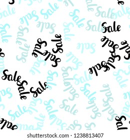 Light BLUE vector seamless pattern with 70, 90 percentage signs. Colored words of sales with gradient on white background. Template for season sales, shopping ads.