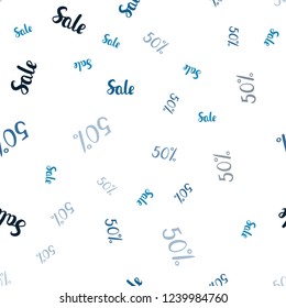 Light BLUE vector seamless pattern with 50 percentage signs. Gradient illustration with discount signs on white backdrop. Design for business ads, commercials.