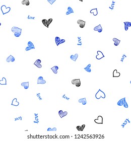 Light BLUE vector seamless pattern with phrase LOVE YOU, hearts. Colorful gradient phrase LOVE YOU, hearts in abstract style. Pattern for trendy fabric, wallpapers.