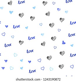 Light BLUE vector seamless pattern with phrase LOVE YOU, hearts. Colorful gradient phrase LOVE YOU, hearts in abstract style. Design for wallpaper, fabric makers.