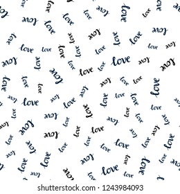 Light BLUE vector seamless pattern with phrase LOVE YOU. Illustration with phrase LOVE YOU for valentine's day. Design for textile, fabric, wallpapers.