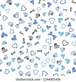 Light BLUE vector seamless pattern with phrase LOVE YOU, hearts. Colorful gradient phrase LOVE YOU, hearts in abstract style. Design for wallpaper, fabric makers.