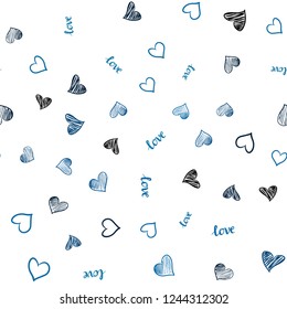 Light BLUE vector seamless pattern with phrase LOVE YOU, hearts. Colorful gradient phrase LOVE YOU, hearts in abstract style. Design for wallpaper, fabric makers.