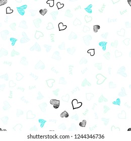 Light BLUE vector seamless pattern with phrase LOVE YOU, hearts. Colorful illustration with quote LOVE YOU, hearts. Texture for window blinds, curtains.