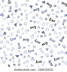 Light BLUE vector seamless pattern with phrase LOVE YOU, hearts. Colorful illustration with quote LOVE YOU, hearts. Design for wallpaper, fabric makers.