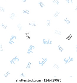 Light BLUE vector seamless pattern with 30, 40, 50 percentage signs. Illustration with signs of sales on abstract template. Template for season sales, shopping ads.
