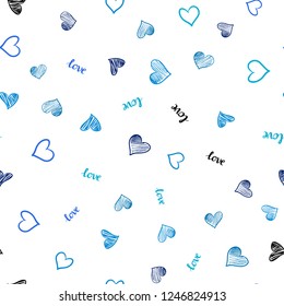 Light BLUE vector seamless pattern with phrase LOVE YOU, hearts. Illustration with phrase LOVE YOU, hearts for valentine's day. Pattern for trendy fabric, wallpapers.
