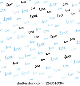 Light BLUE vector seamless pattern with phrase LOVE YOU. Illustration with phrase LOVE YOU for valentine's day. Template for business cards, websites.