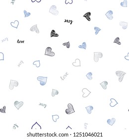 Light BLUE vector seamless pattern with phrase LOVE YOU, hearts. Colorful illustration with quote LOVE YOU, hearts. Design for wallpaper, fabric makers.