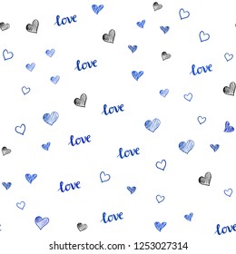 Light BLUE vector seamless pattern with phrase LOVE YOU, hearts. Colorful gradient phrase LOVE YOU, hearts in abstract style. Template for business cards, websites.