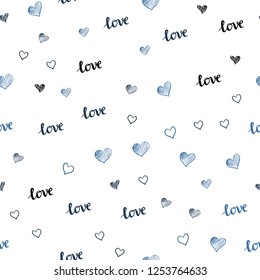 Light BLUE vector seamless pattern with phrase LOVE YOU, hearts. Illustration with phrase LOVE YOU, hearts for valentine's day. Design for wallpaper, fabric makers.