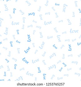 Light BLUE vector seamless pattern with phrase LOVE YOU. Decorative design in doodle style with text LOVE YOU. Design for wallpaper, fabric makers.